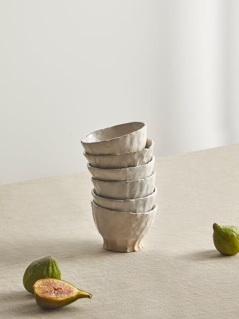 Estudio Vernís - Wood-Fired Stoneware Snack Bowls (Set of 6) - White - ABASK