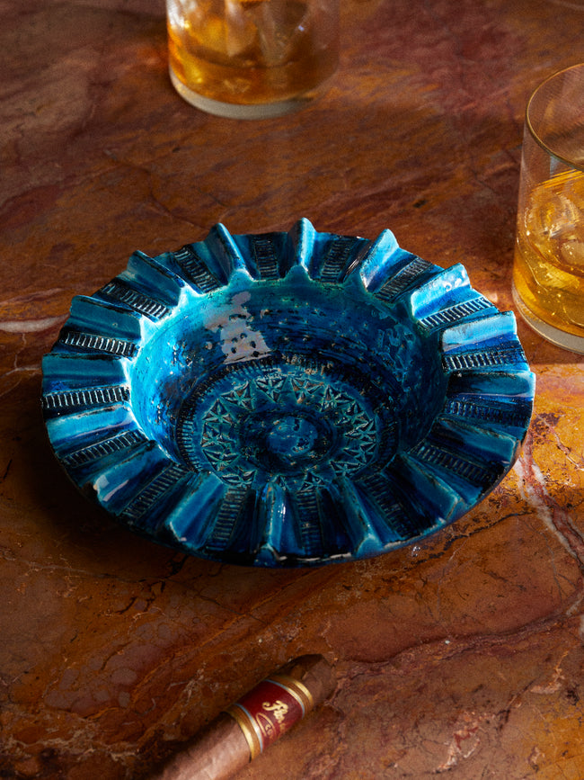 Antique and Vintage - Mid-Century Bitossi Rimini Blu Ceramic Ashtray - Blue - ABASK