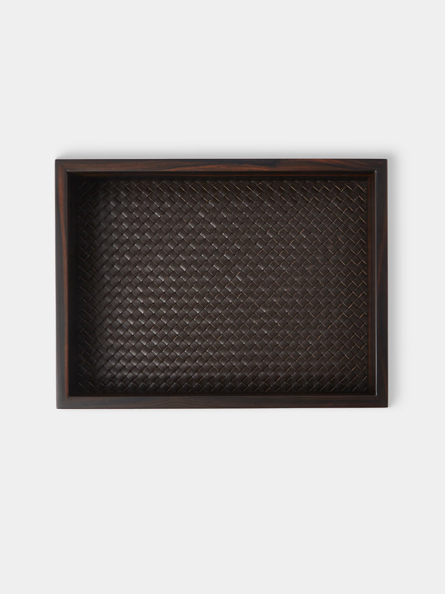 Riviere - Febe Woven Ebony and Leather Valet Tray (9.5in/24cm) - Brown - ABASK - 