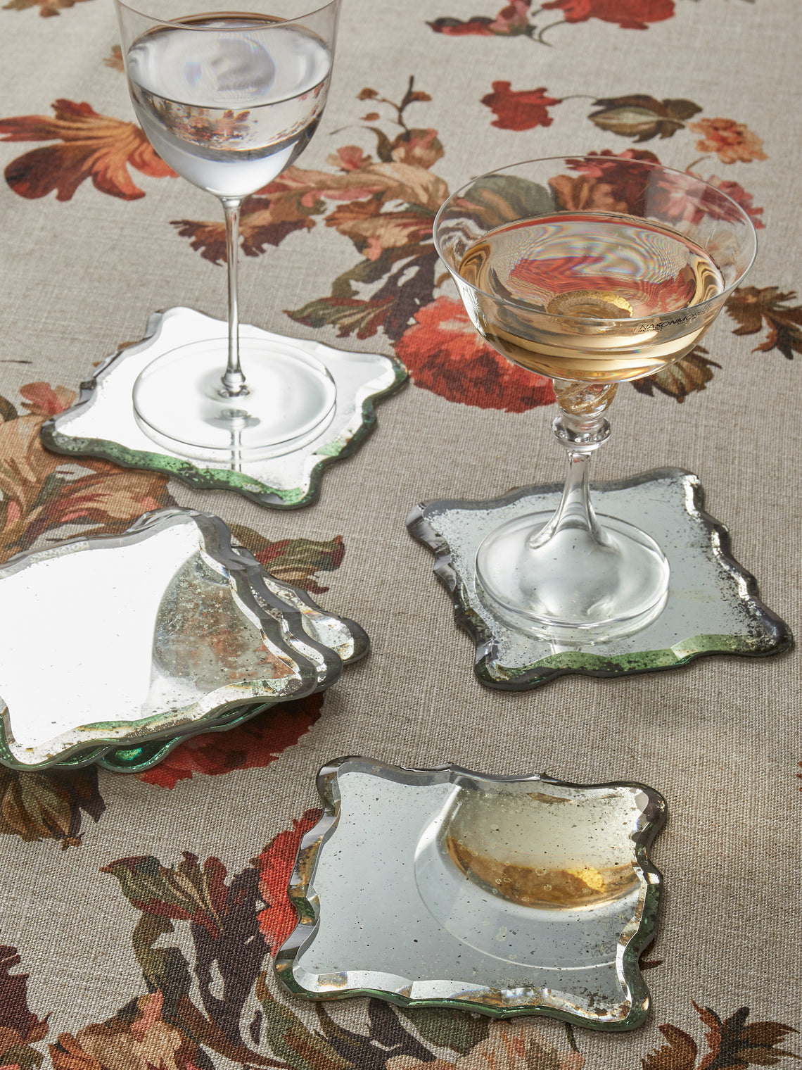 Borgo delle Tovaglie - Firenze Mirrored Glass Coasters (Set of 6) - Silver - ABASK