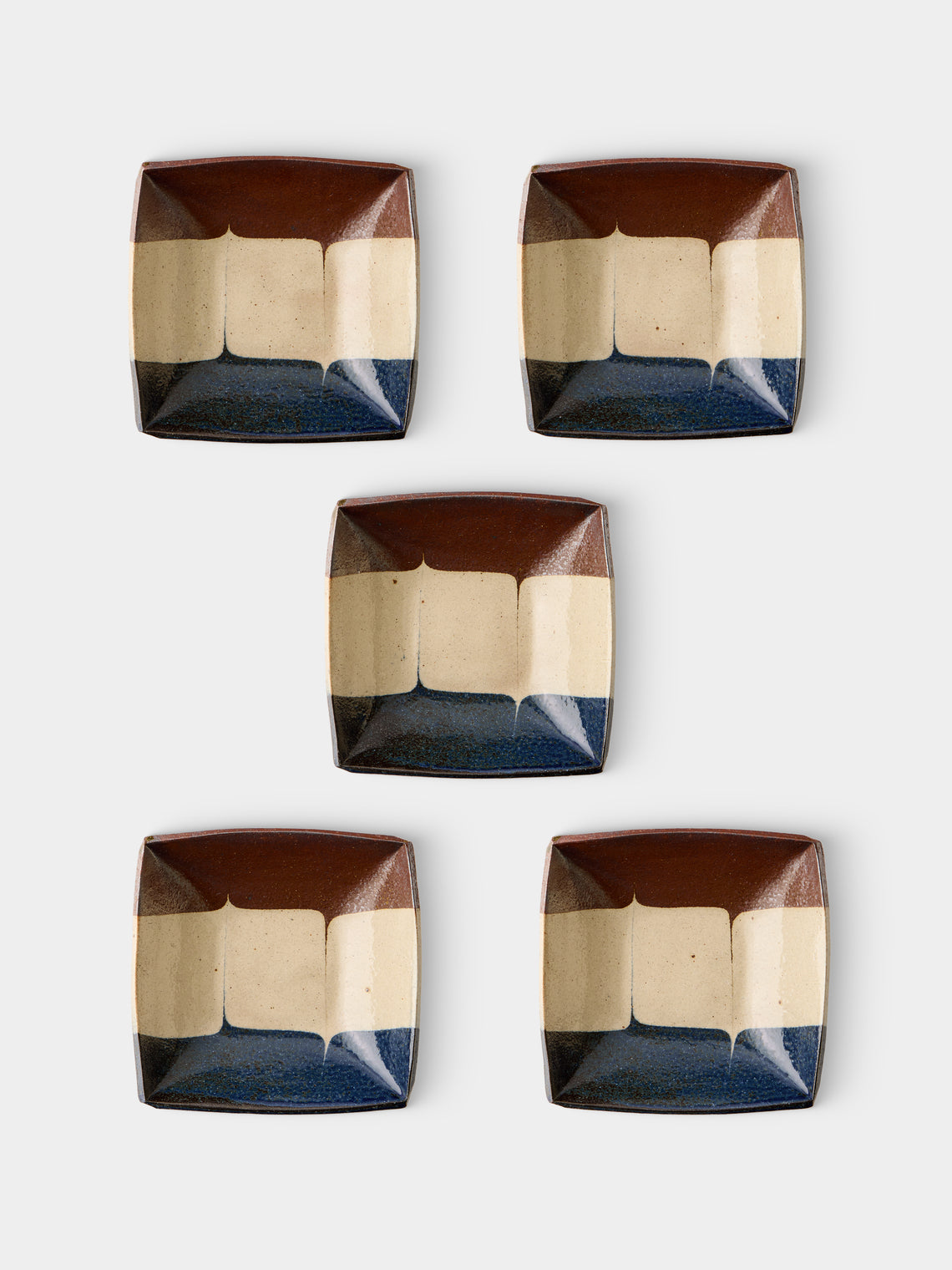 Makidani-gama - No. 1 Nerikomi Ceramic Square Plates – 6.5in/17cm (Set of 5) - Multiple - ABASK
