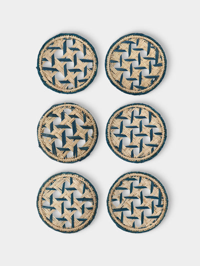Artesanías del Atlántico - | Set of 6 | Espiga Handwoven Palm Coasters - Blue - ABASK - 