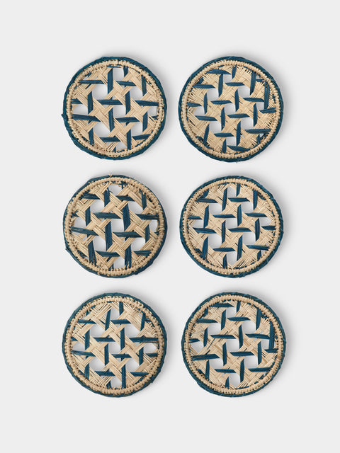 Artesanías del Atlántico - | Set of 6 | Espiga Handwoven Palm Coasters - Blue - ABASK - 