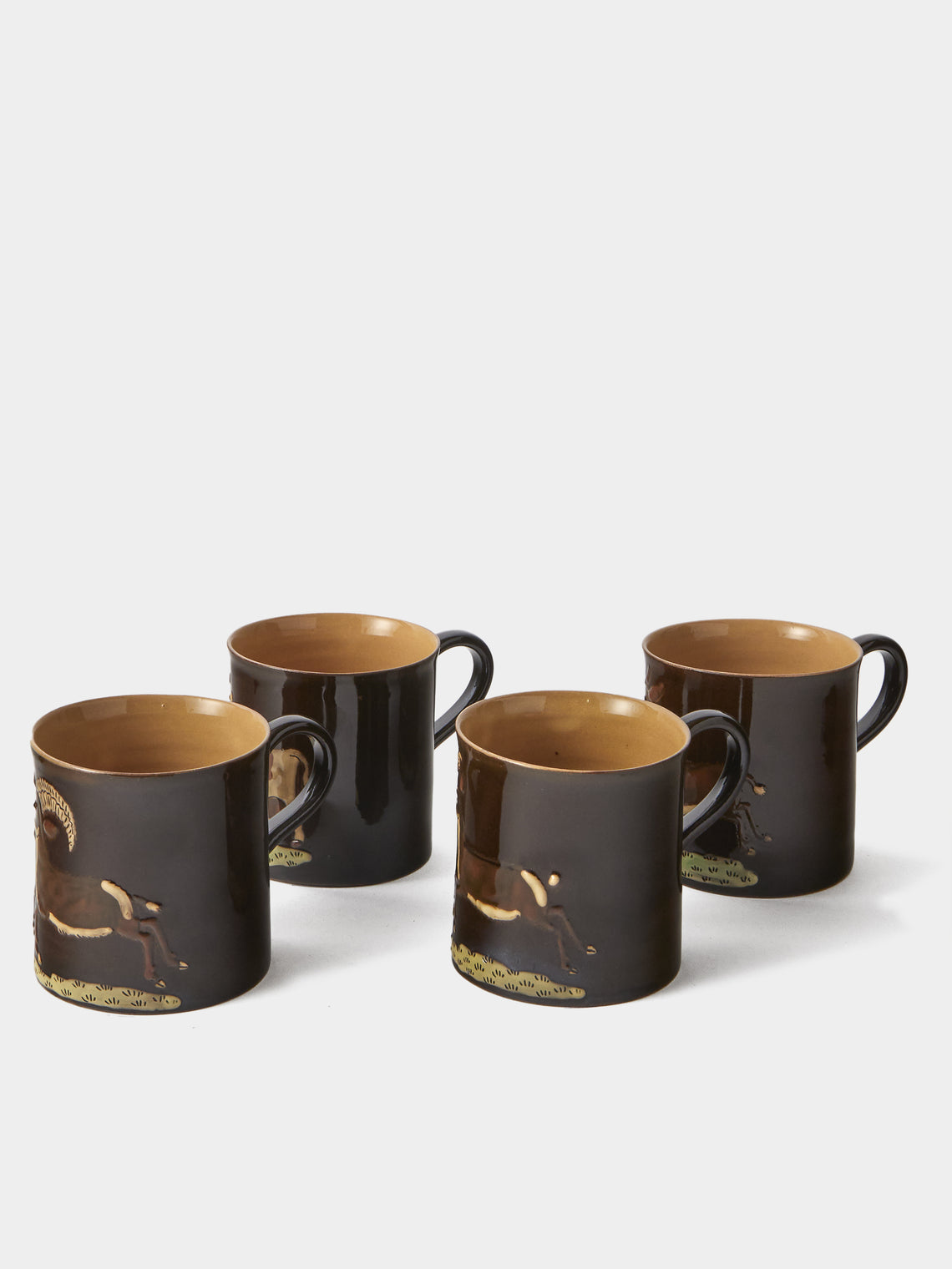 Poterie d’Évires - Animals Hand-Painted Ceramic Mugs (Set of 4) - Dark Brown - ABASK