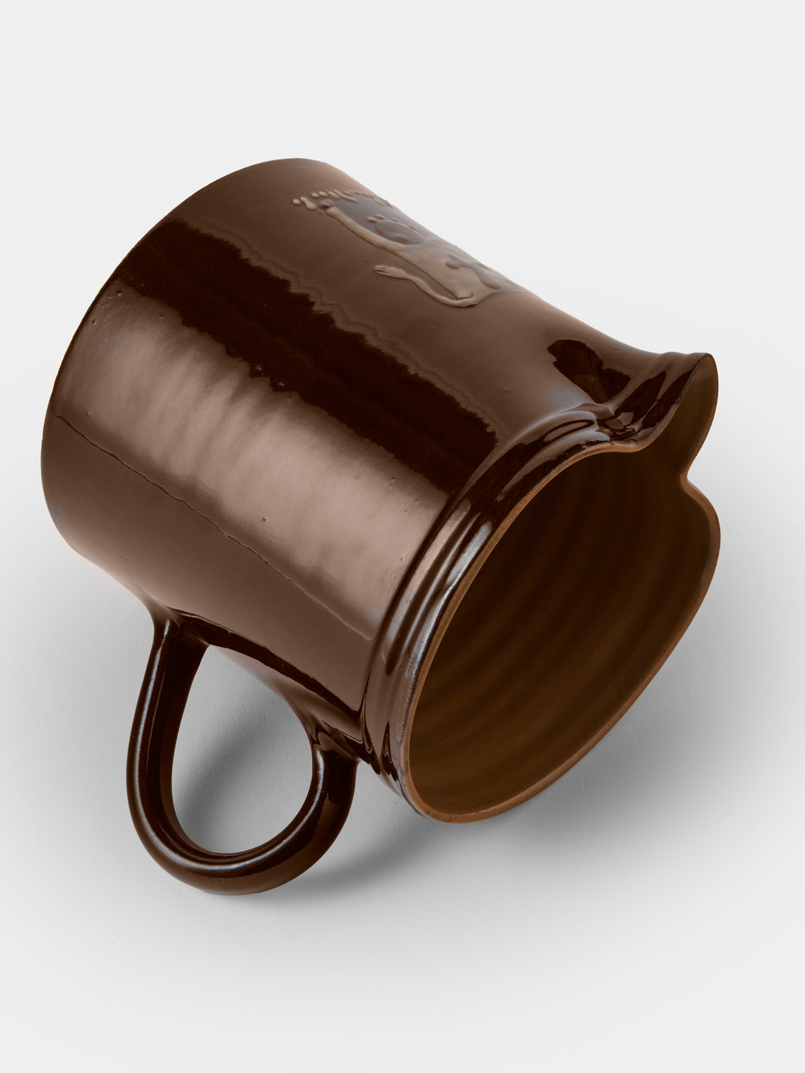 Poterie d’Évires - Cows Hand-Painted Ceramic Straight-Edge Medium Jug - Dark Brown - ABASK