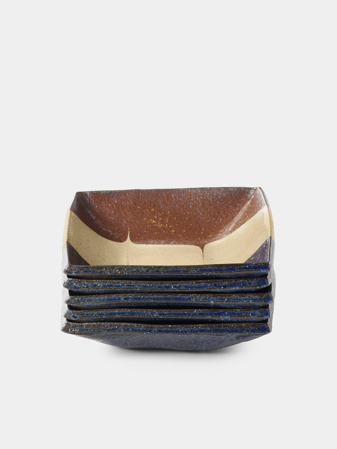 Makidani-gama - No. 1 Nerikomi Ceramic Square Plates – 5in/12.5cm (Set of 5) - Multiple - ABASK