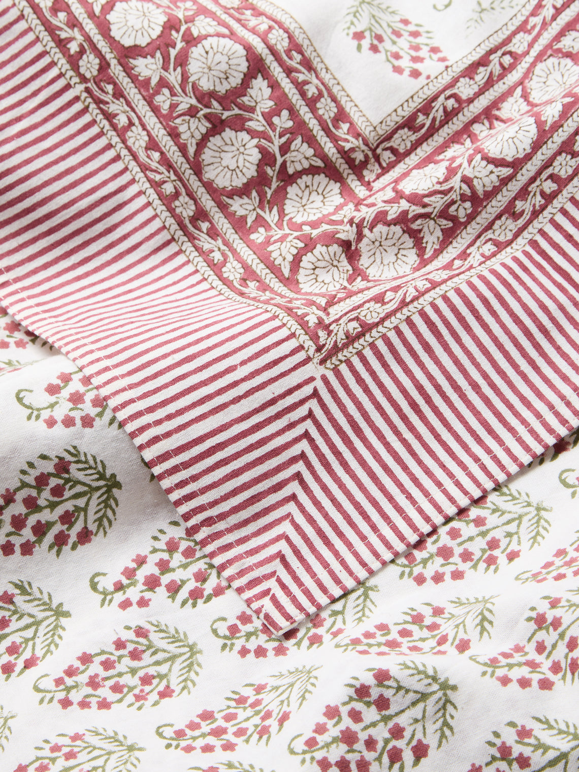 Chamois - Persian Paisley Block-Printed Cotton Round Tablecloth (86.5in/2.2m) - Red - ABASK