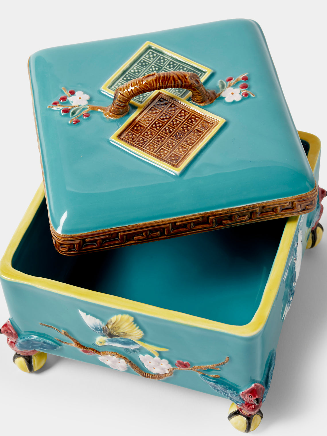 Verdolini - Bird Hand-Painted Majolica Ceramic Box - Blue - ABASK