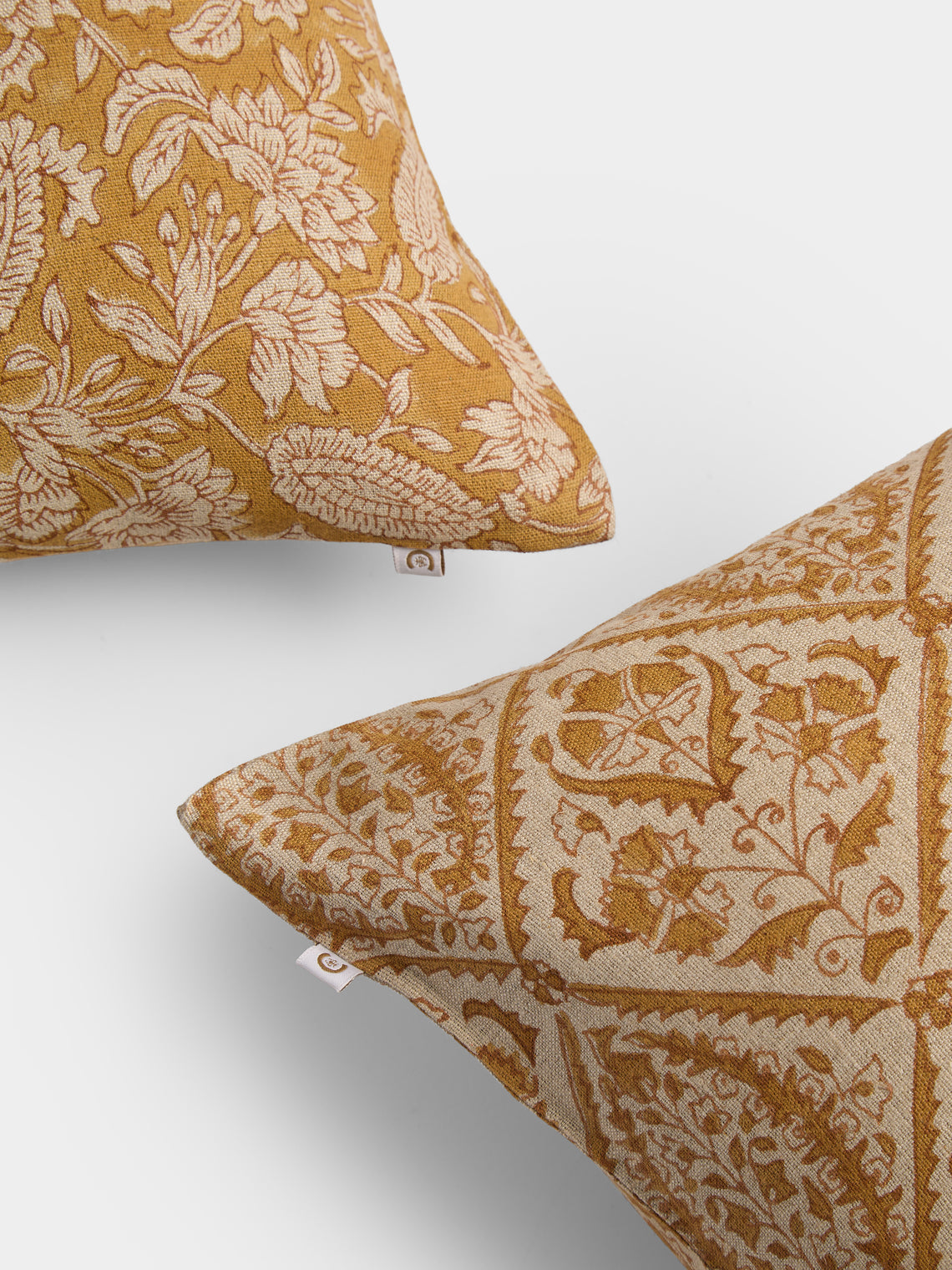 Chamois - Block-Printed Linen Cushions – 19.5in/50cm (Set of 2) - Yellow - ABASK