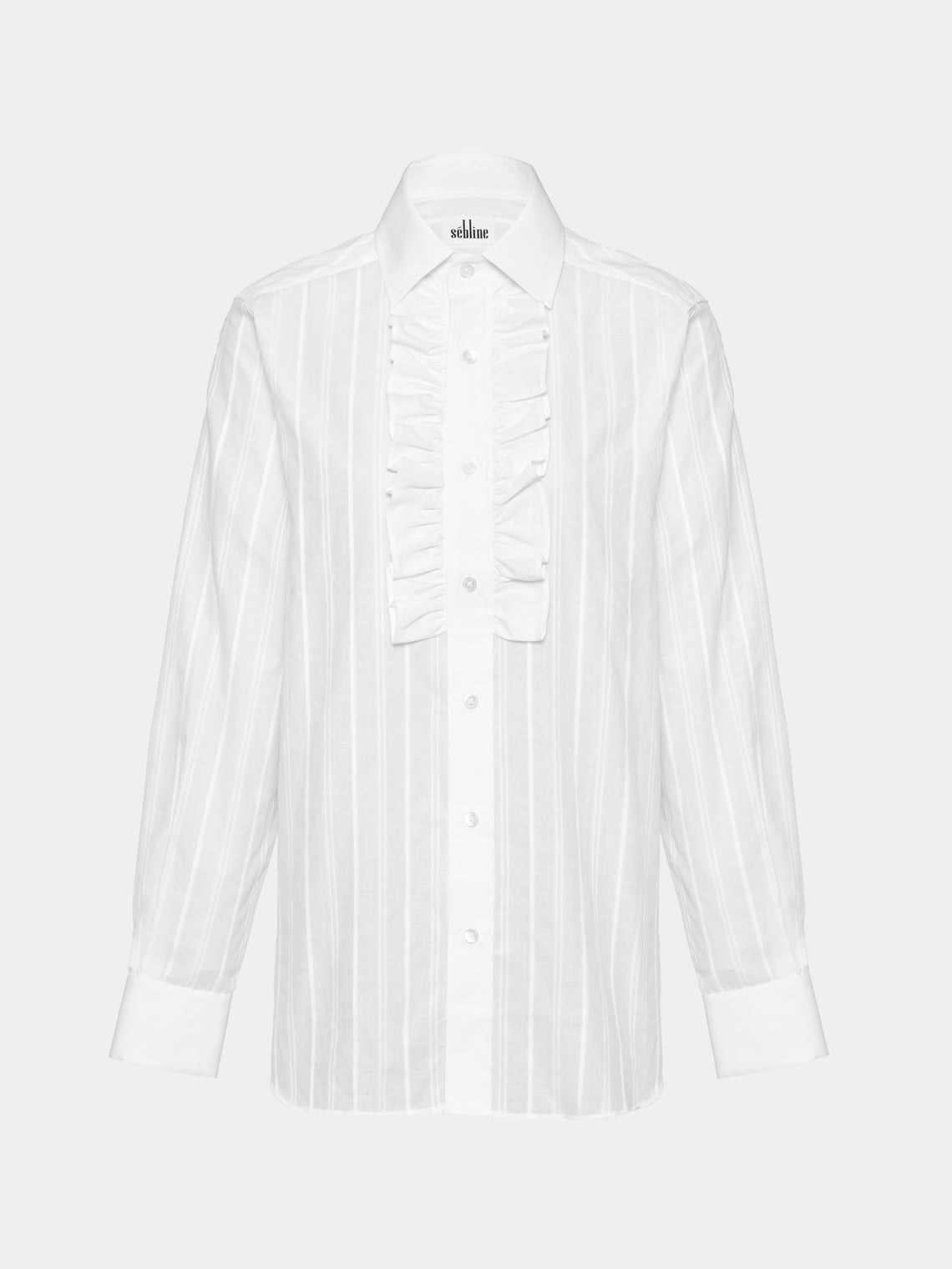 Sebline - Women's Ruffle Cotton Shirt | Size: XS - White - ABASK - 