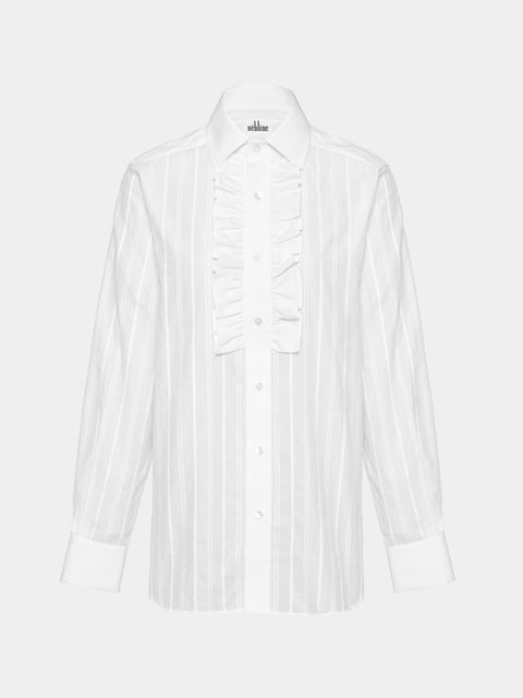 Sebline - Women's Ruffle Cotton Shirt | Size: XS - White - ABASK - 
