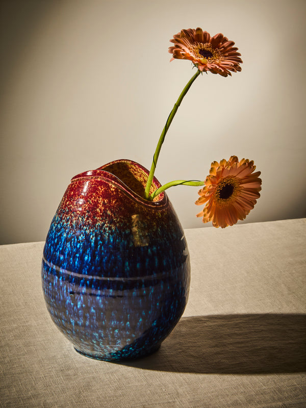 Antique and Vintage - Mid-Century Glass Vase (10in/25cm) - Blue - ABASK