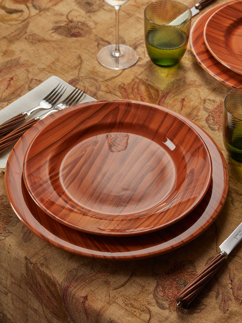 Este Ceramiche - Faux Bois Hand-Painted Dinner Plates – 11in/27.5cm (Set of 4) - Brown - ABASK
