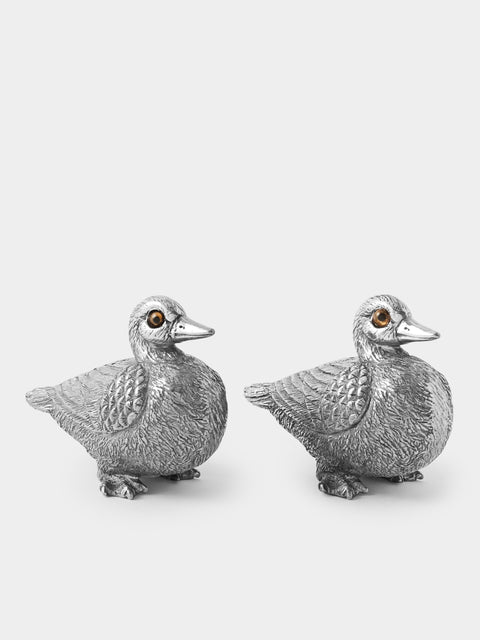 Au Bain Marie - | Set of 2 | Duck Pewter Salt and Pepper Shakers - Silver - ABASK - 