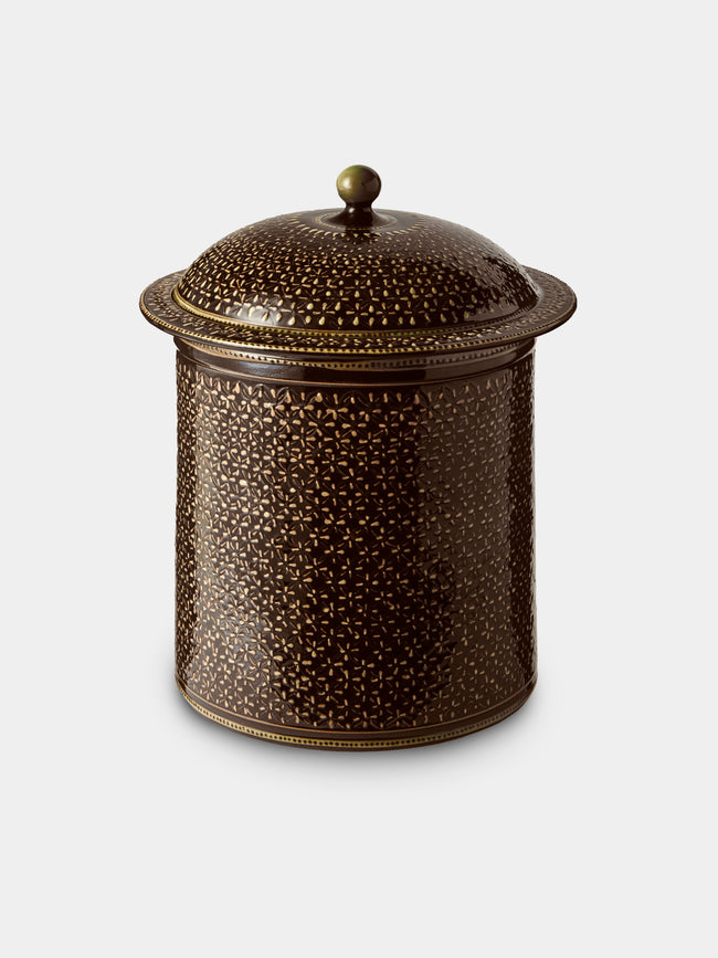Poterie d’Évires - Geometric Hand-Painted Ceramic Lidded Pot - Dark Brown - ABASK - 
