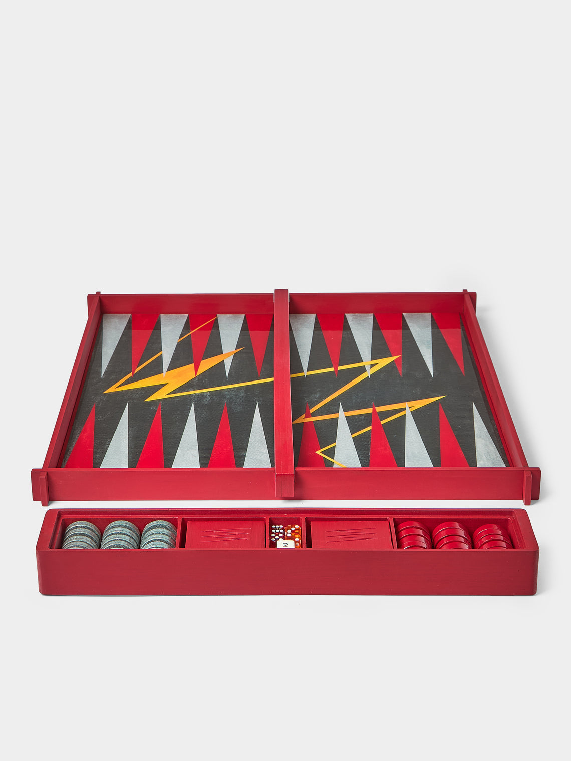 Valeria Molinari - Fire Hand-Painted Watercolor Wood Backgammon Set - Red - ABASK