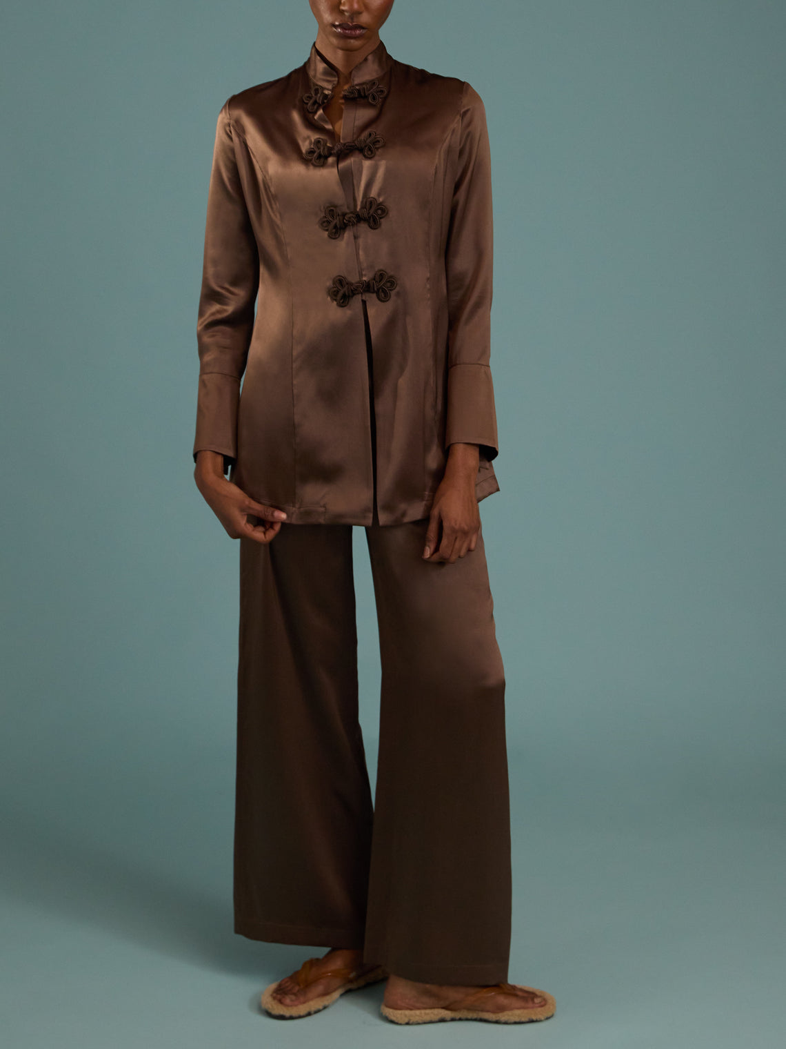 Loretta Caponi - Azalea Silk Pajama Set | Size: S - Brown - ABASK