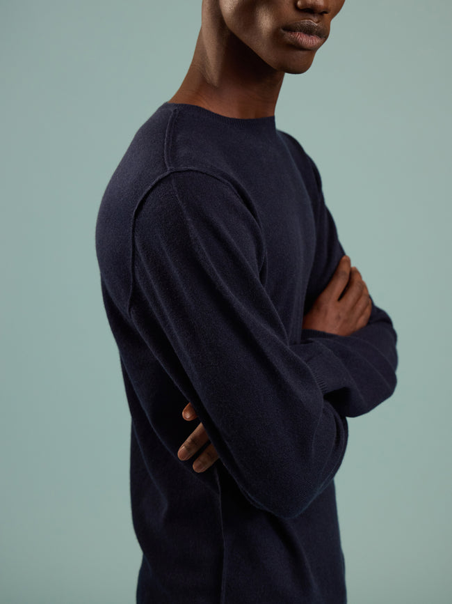 Denis Colomb - Cashmere Crew-Neck Sweater | Size: M - Navy - ABASK
