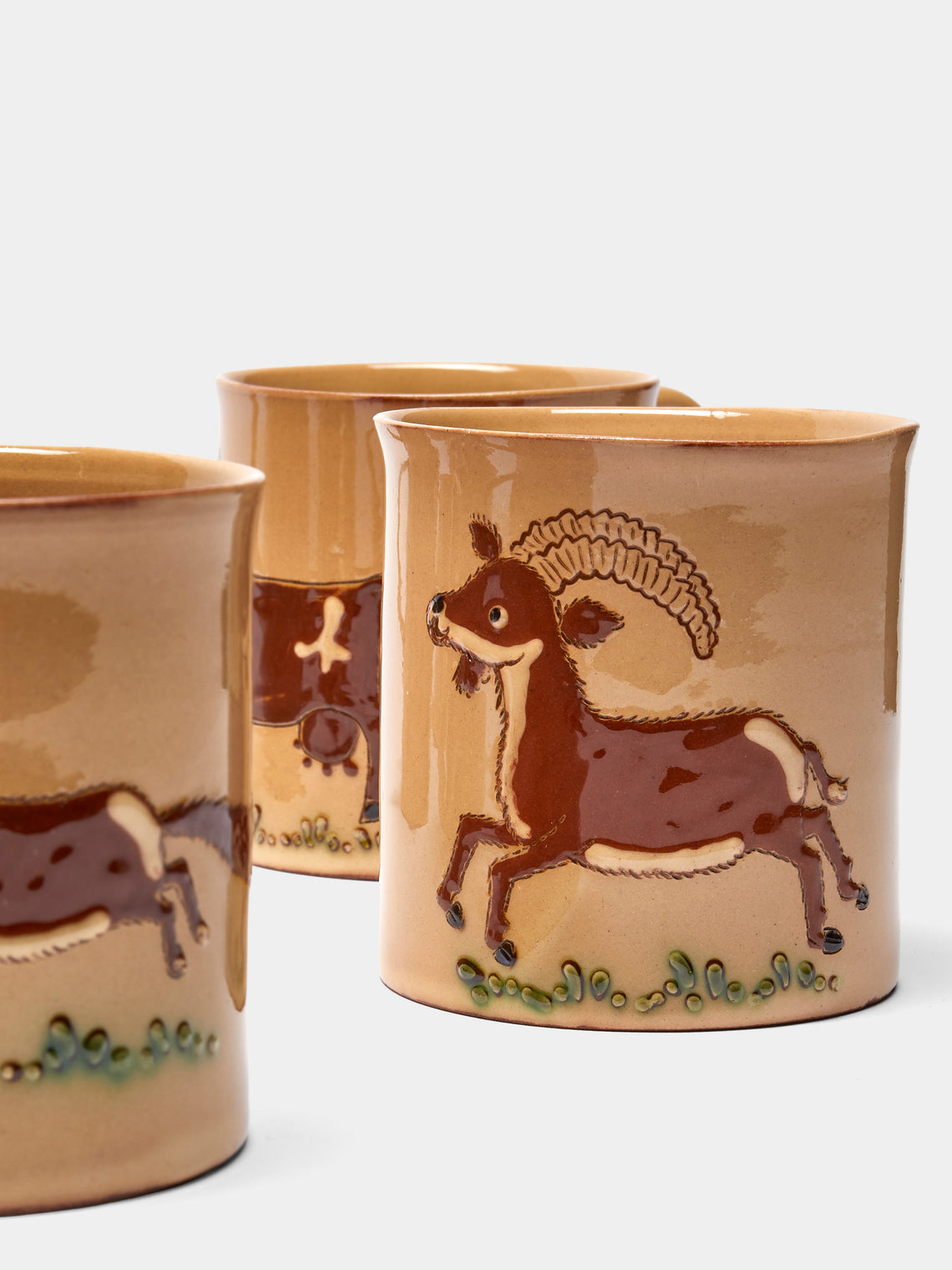 Poterie d’Évires - Animals Hand-Painted Ceramic Mugs (Set of 6) - Cream - ABASK