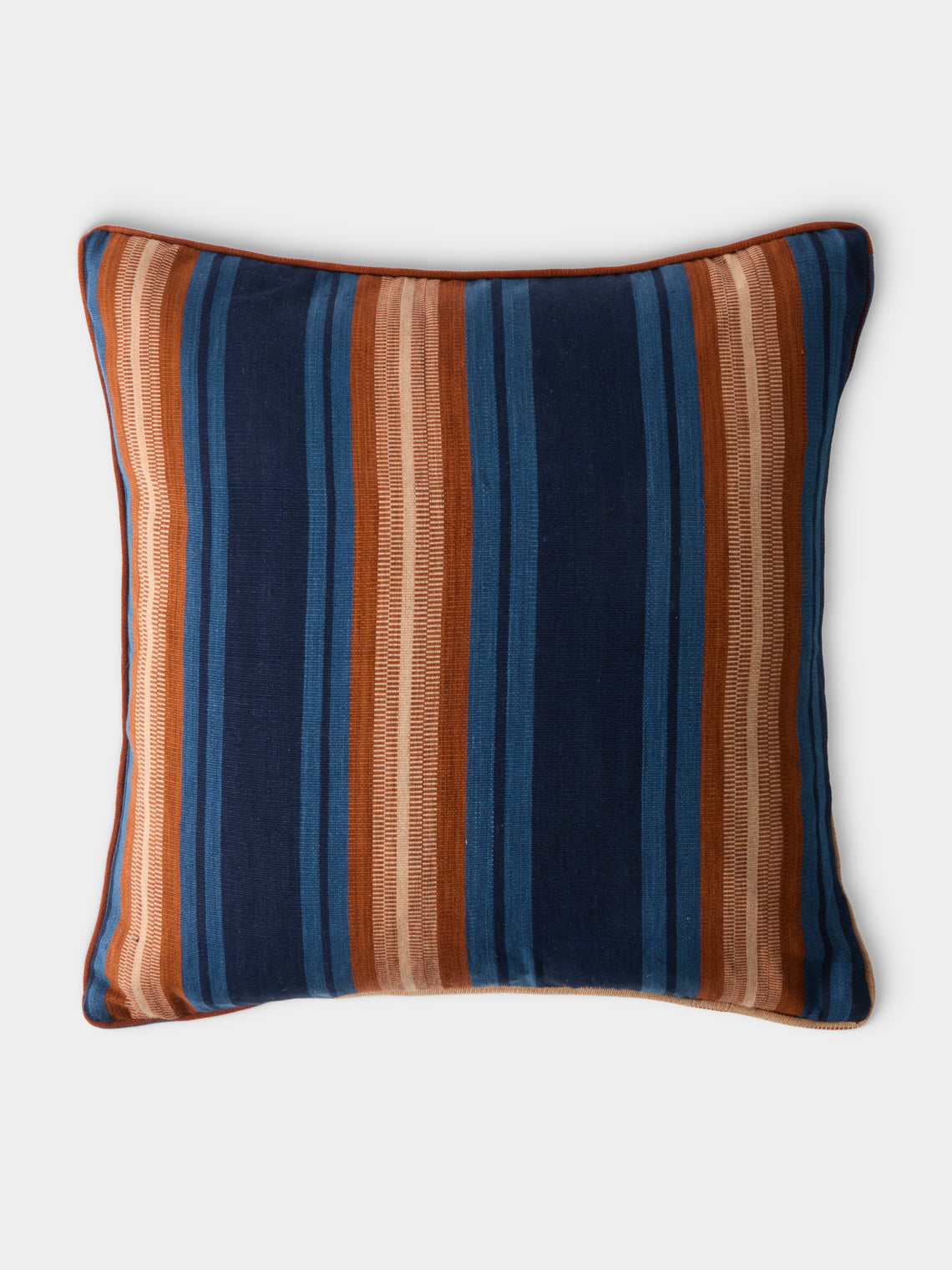 R Collective - Handwoven Indigo Striped Cotton Cushion (19.5in/50cm) - Blue - ABASK