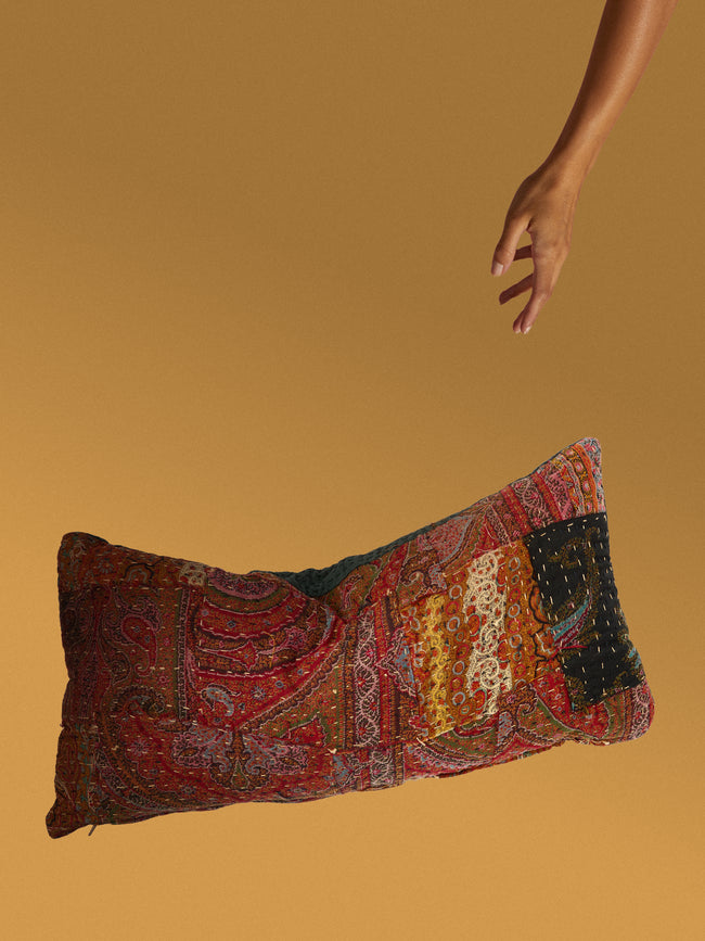 By Walid - 19th-Century Paisley Patchwork Wool and Linen Cushion (20.5in/52cm) - Multiple - ABASK