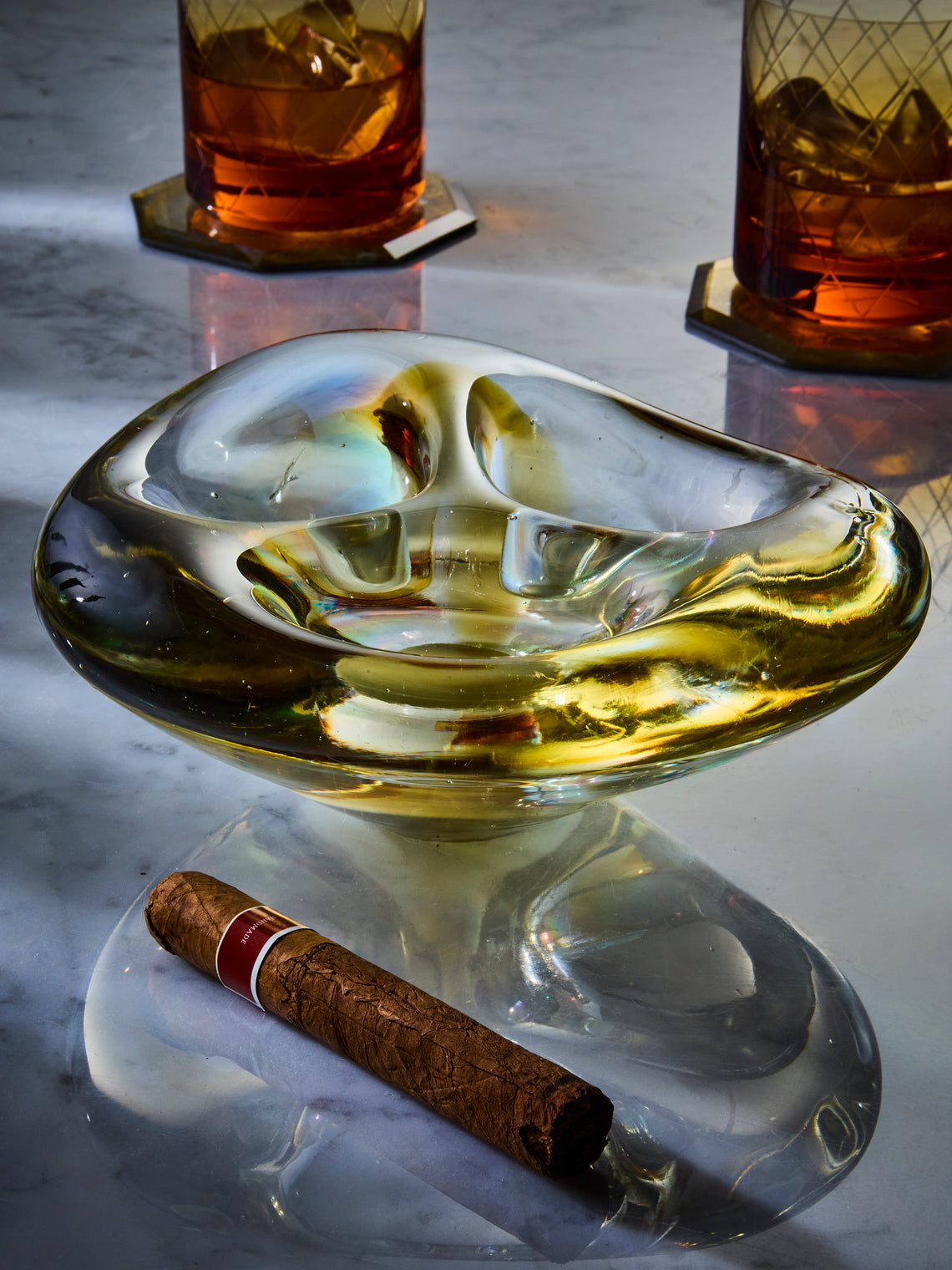 Antique and Vintage - Mid-Century Murano Glass Triple Ashtray - Clear - ABASK