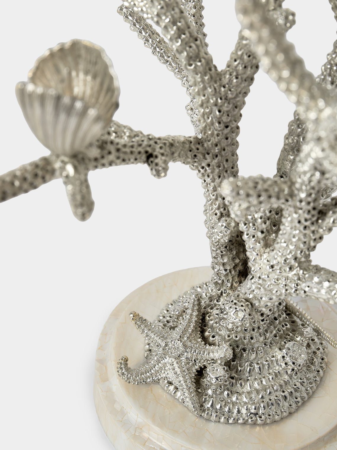 Objet Luxe - Coral and Clam Shells Mother-of-Pearl and Silver-Plated Candle Holder - Silver - ABASK