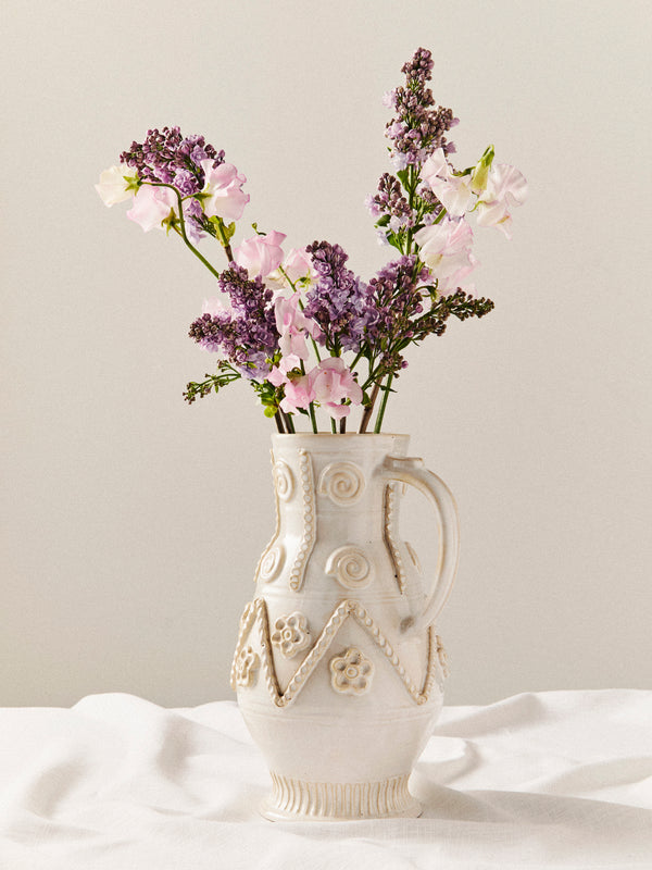 Antique and Vintage - 1940s Émile Tessier Ceramic Vase (12.5in/32cm) - White - ABASK