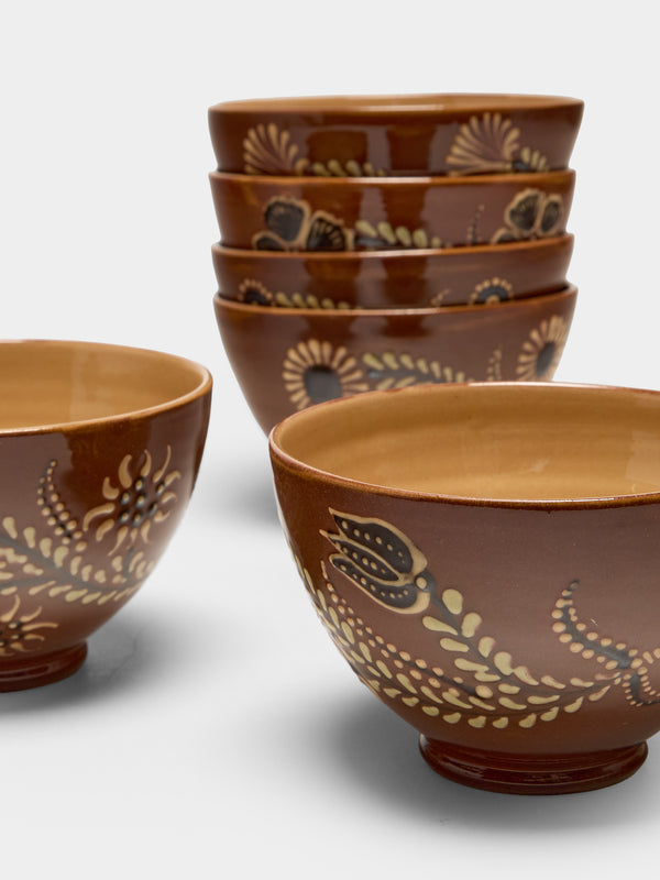 Poterie d’Évires - Flowers Hand-Painted Ceramic Bowls (Set of 6) - Light brown - ABASK