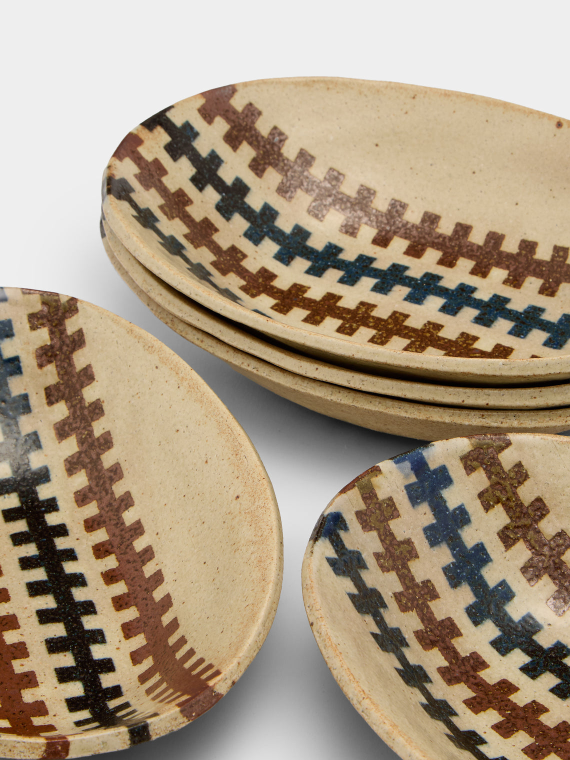 Makidani-gama - No. 1 Nerikomi Ceramic Medium Oval Bowls (Set of 5) - Multiple - ABASK