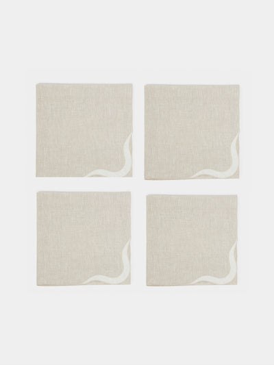 Los Encajeros - Zurbano Eco Embroidered Linen Napkins (Set of 4) - Natural - ABASK - 