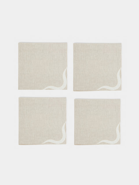 Los Encajeros - Zurbano Eco Embroidered Linen Napkins (Set of 4) - Natural - ABASK - 