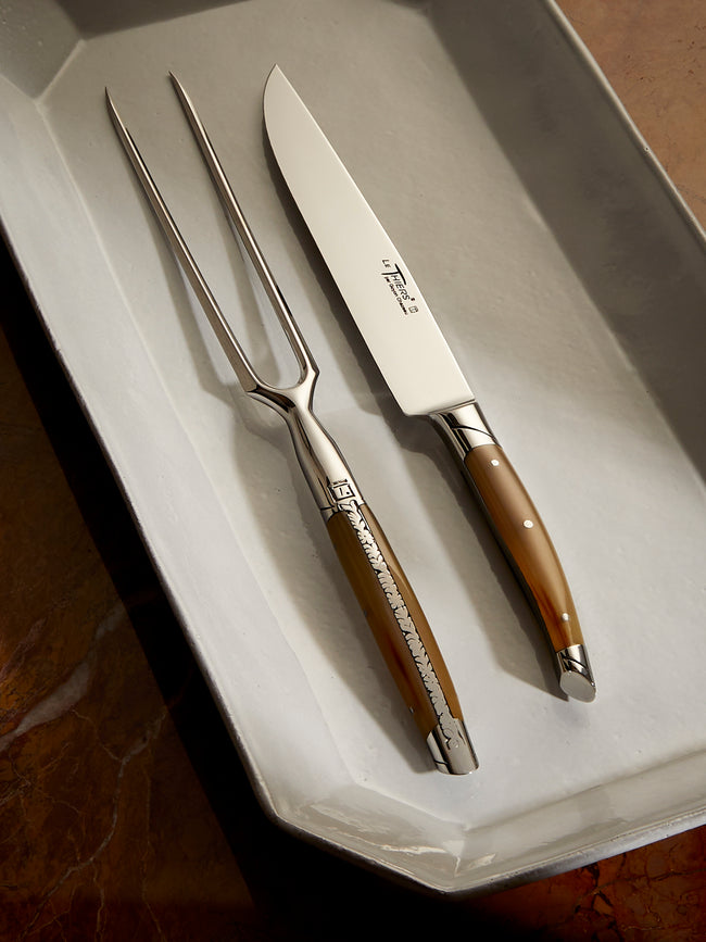 Goyon-Chazeau - Le Thiers Prestige Flammée Blonde Horn Carving Utensils (Set of 2) - Brown - ABASK