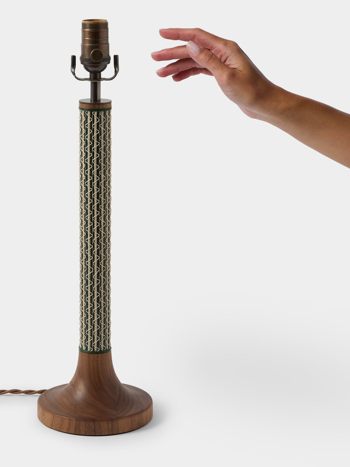 Aimee Betts - Ricasso Spindle Lace Walnut and Leather Table Lamp - Green - ABASK