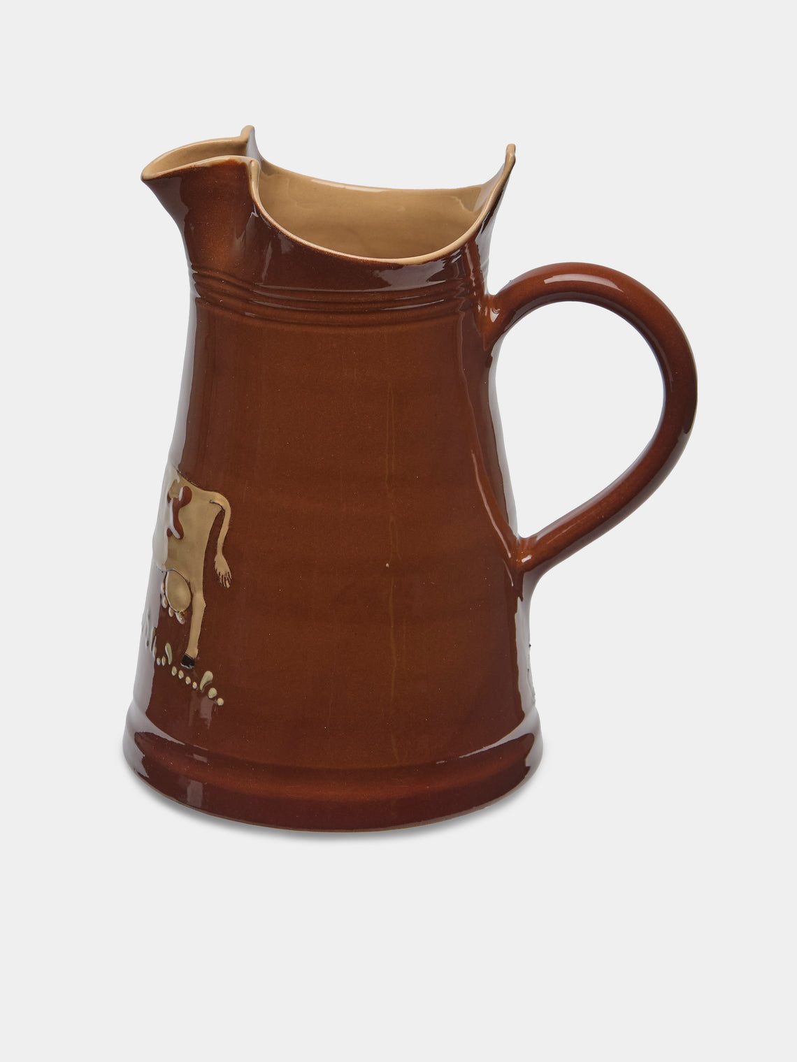 Poterie d’Évires - Cows Hand-Painted Ceramic Large Milk Jug - Light brown - ABASK