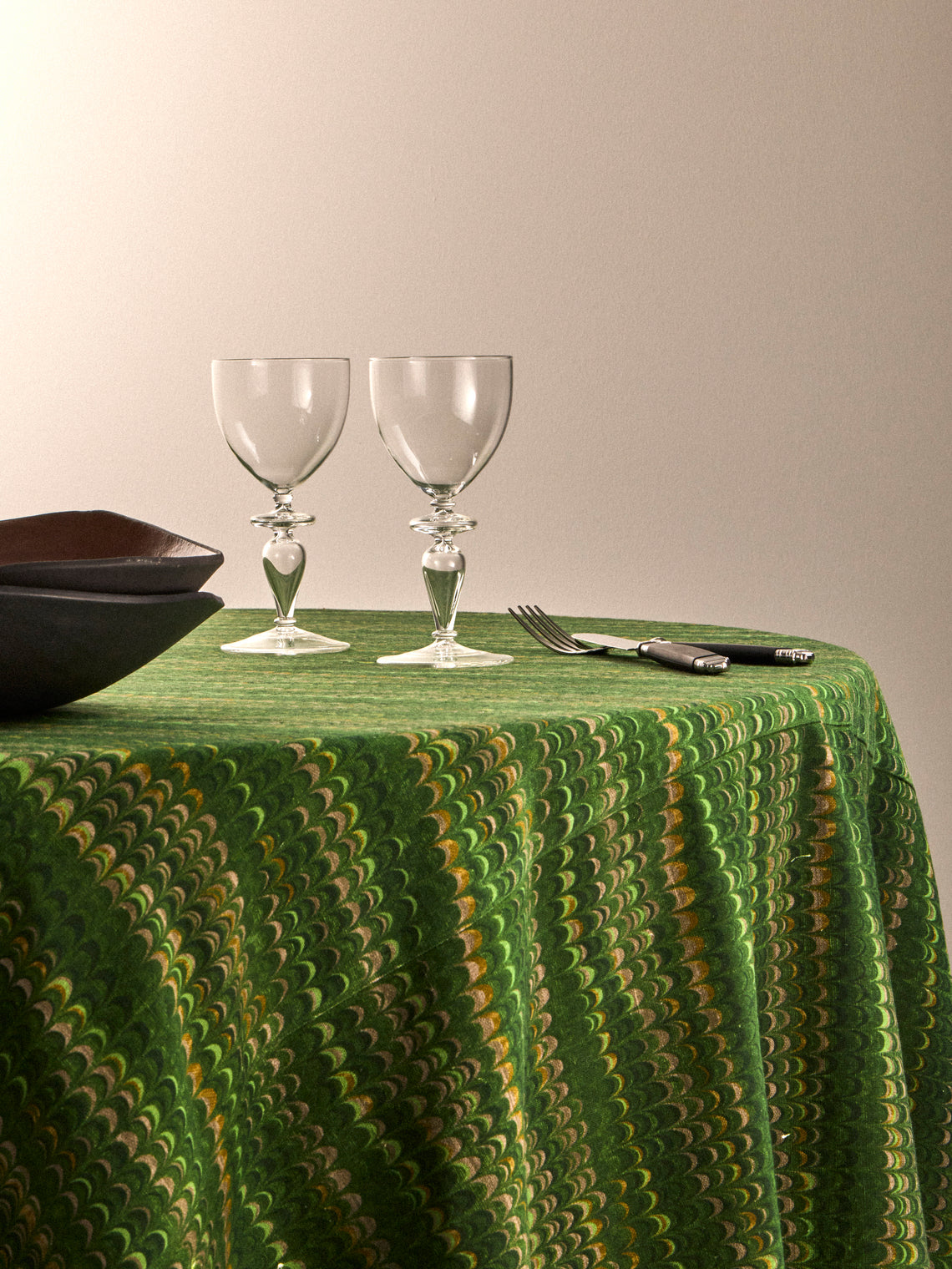 D'Ascoli - Niniane Printed Linen Round Tablecloth (118in/3m) - Green - ABASK