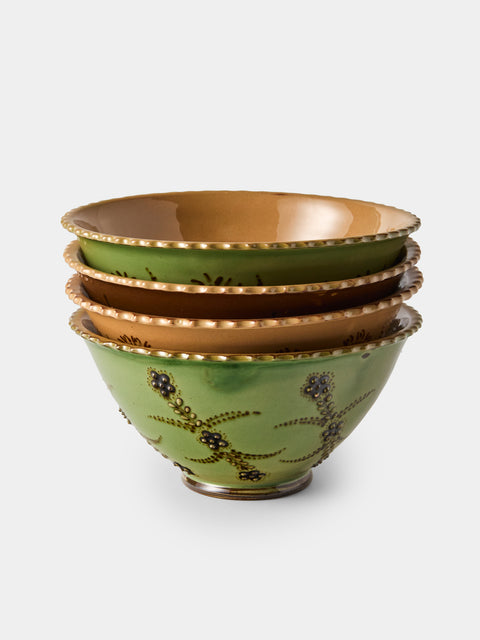 Poterie d’Évires - Flowers Hand-Painted Ceramic Fluted Bowls (Set of 4) - Multiple - ABASK - 