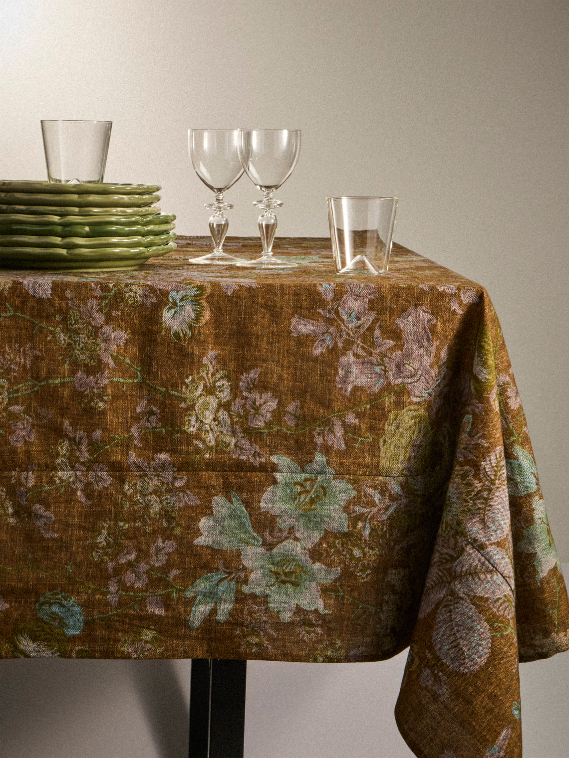 D'Ascoli - Seville Printed Linen Rectangular Tablecloth (138in/3.5m) - Brown - ABASK
