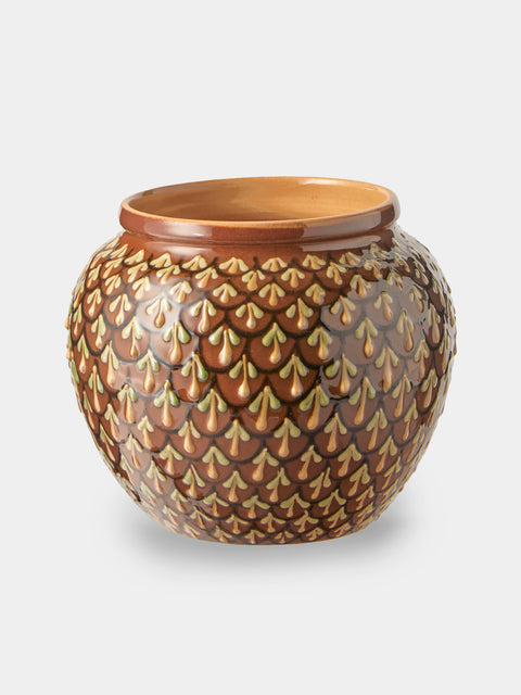 Poterie d’Évires - Geometric Hand-Painted Ceramic Vase (6.5in/17cm) - Light Brown - ABASK - 