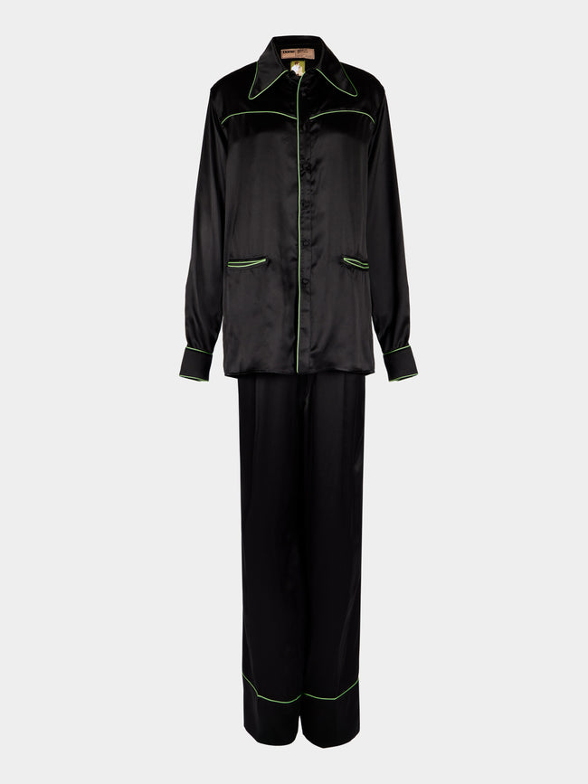Dorso - Bandana Silk Pajama Set - Black - ABASK - 