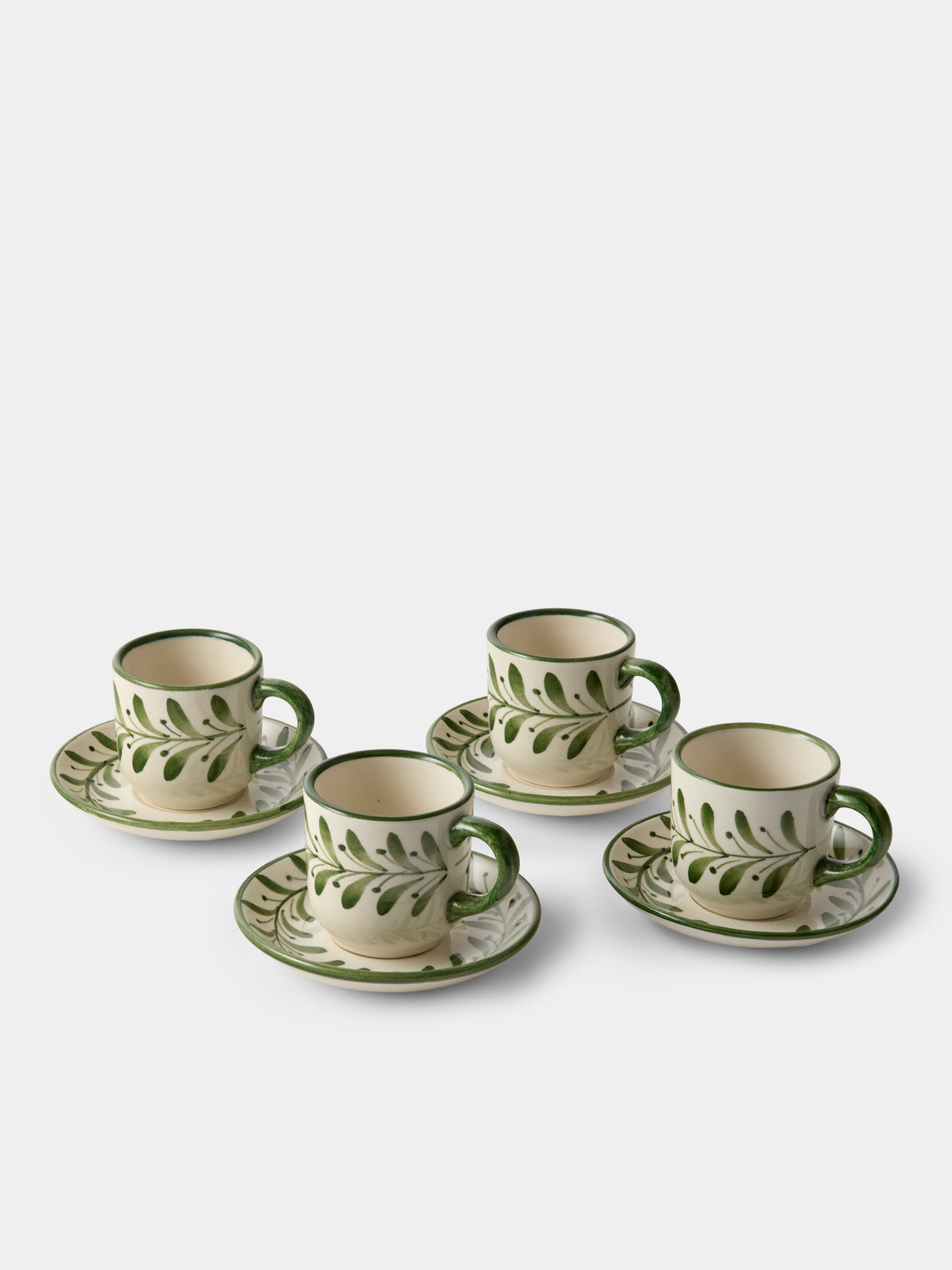 CasaLatina - Helecho Hand-Painted Ceramic Espresso Cups (Set of 4) - Green - ABASK