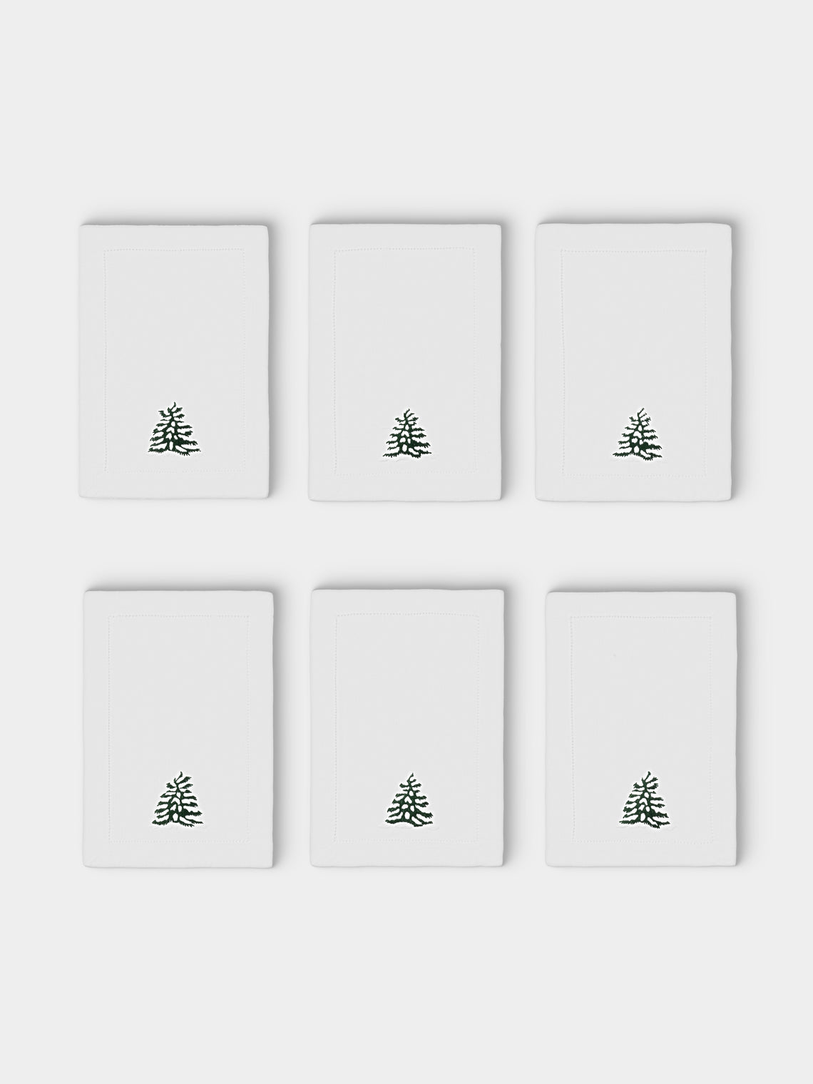 ERI Textiles - | Set of 4 | Winter Forest Hand-Embroidered Linen Napkins - White - ABASK - 