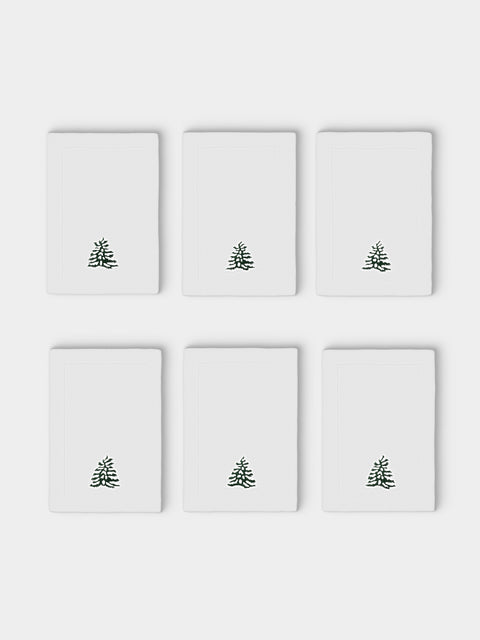 ERI Textiles - | Set of 4 | Winter Forest Hand-Embroidered Linen Napkins - White - ABASK - 