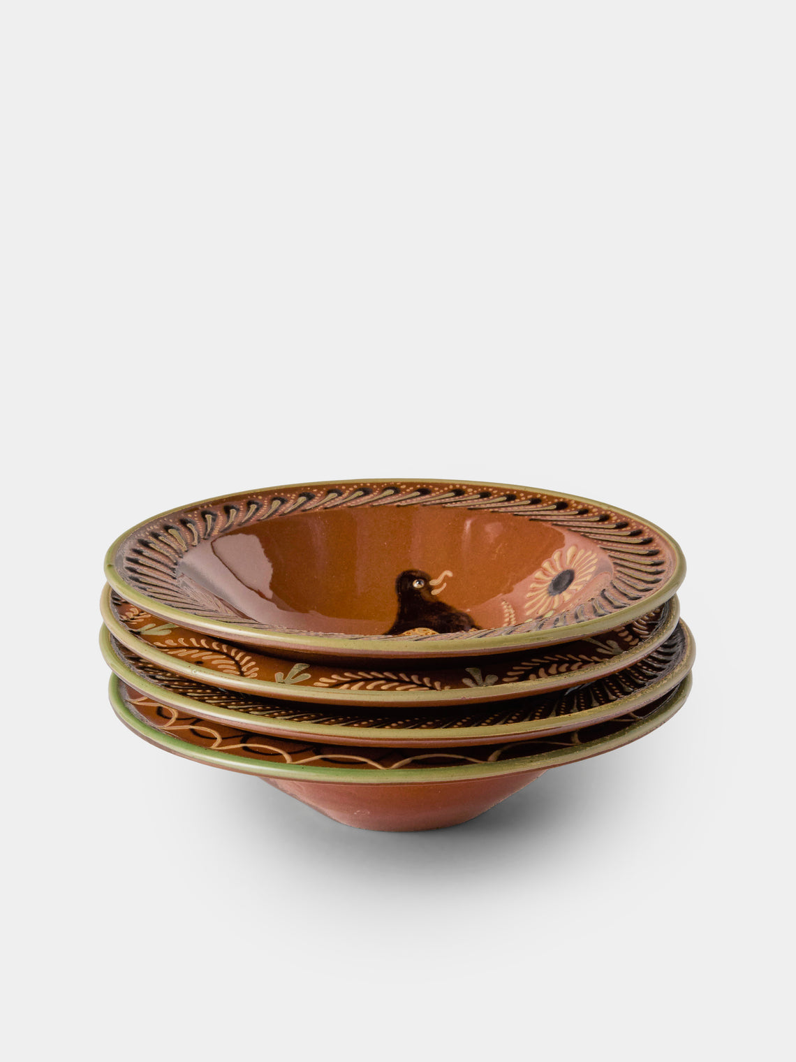 Poterie d’Évires - Animals Hand-Painted Ceramic Breakfast Bowls (Set of 4) - Light Brown - ABASK