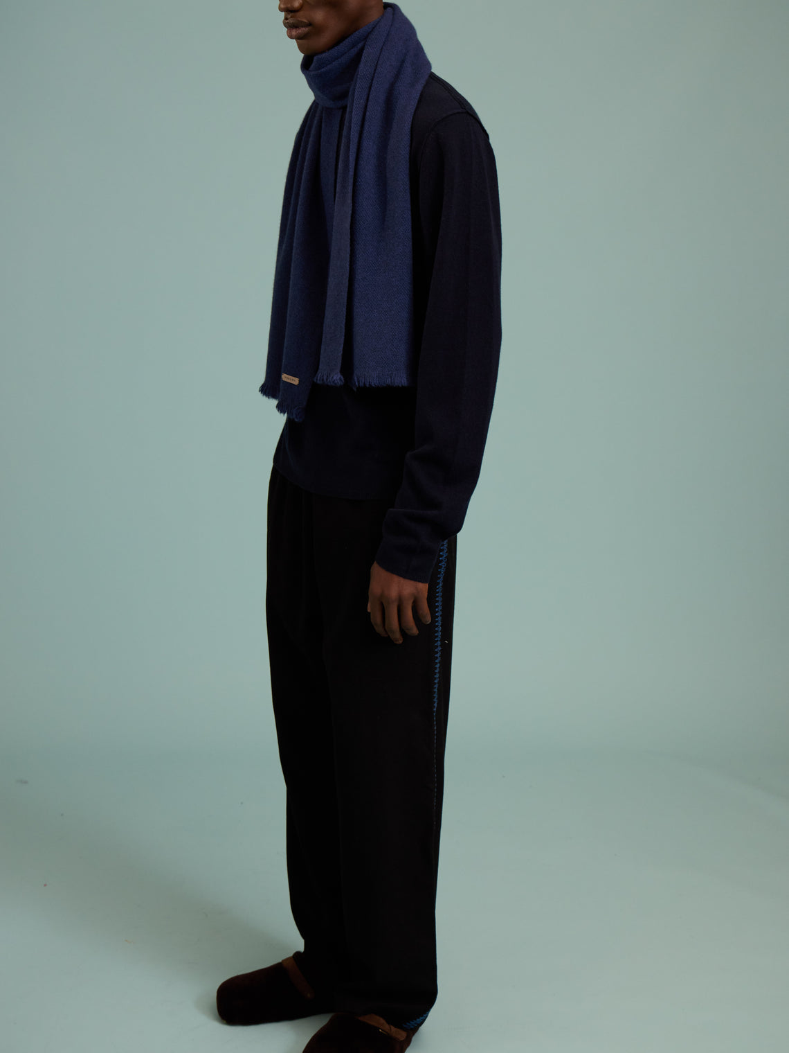 Norlha - Nomad Classic Hand-Spun Yak Khullu Skinny Scarf (71in/1.8m) - Blue - ABASK