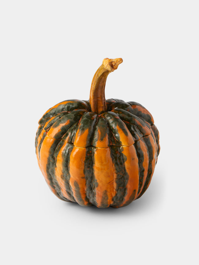 Antique and Vintage - 1940s Ginori 1735 Majolica Ceramic Pumpkin Serving Tureen - Orange - ABASK - 