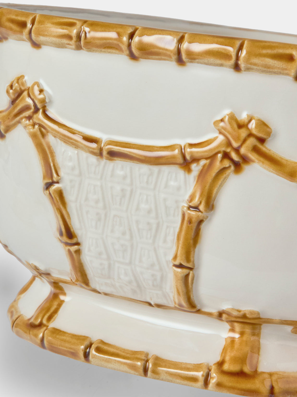 Verdolini - Bamboo Hand-Painted Ceramic Deep Serving Dish - White - ABASK