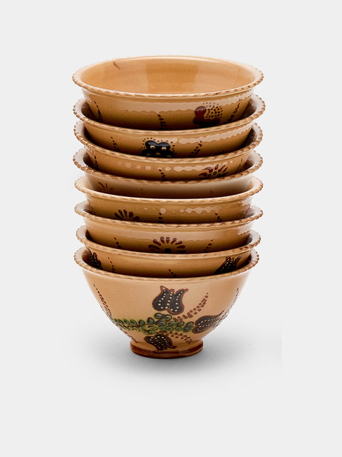 Poterie d’Évires - Flowers Hand-Painted Ceramic Small Fluted Bowls (Set of 8) - Cream - ABASK - 