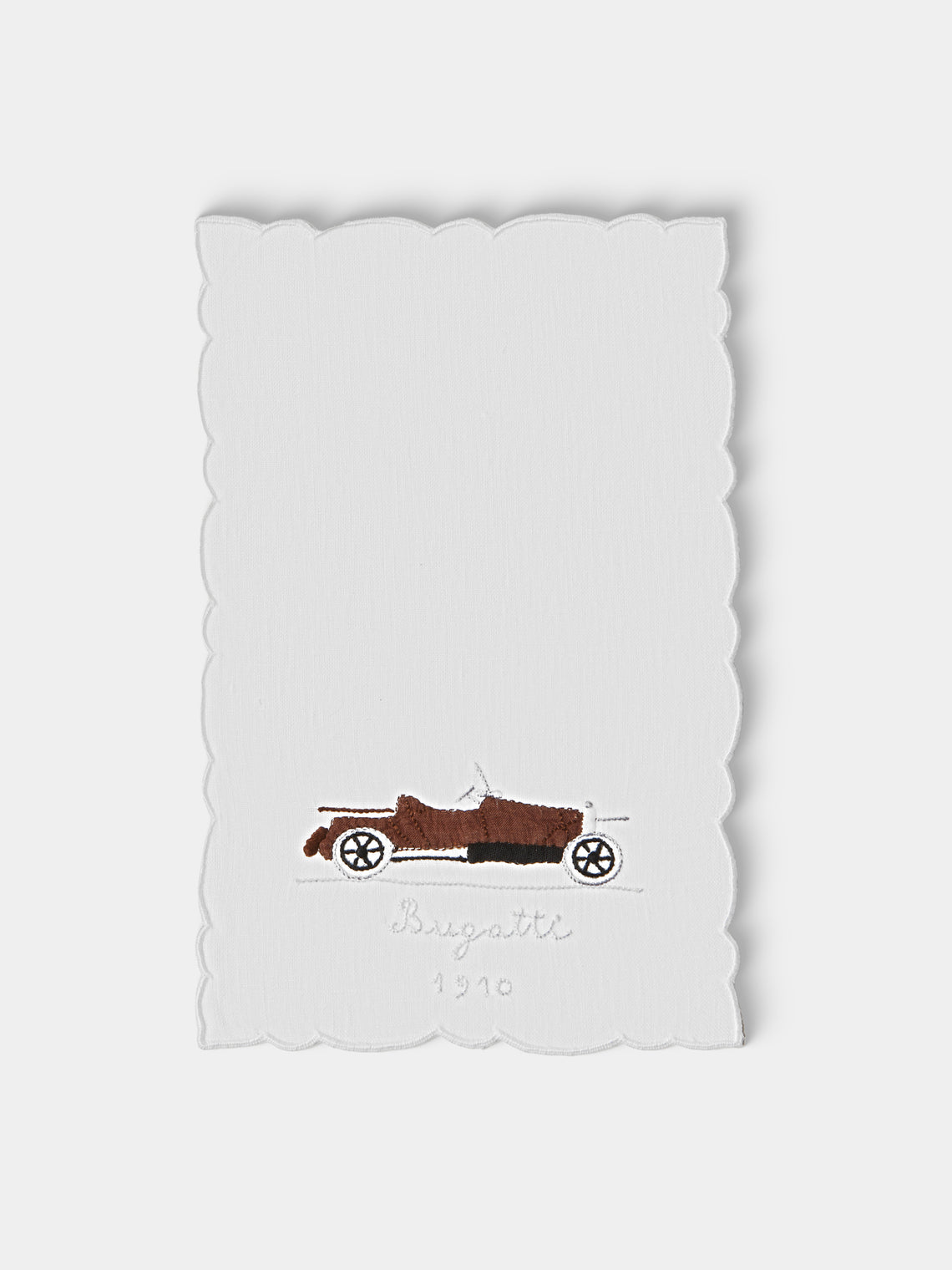 Taf Firenze - | Set of 6 | Retro Car Hand-Embroidered Linen Cocktail Napkins - White - ABASK