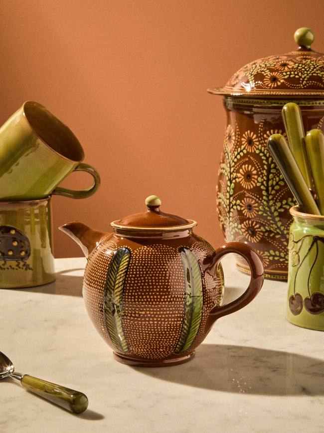 Poterie d’Évires - Stripes and Dots Hand-Painted Ceramic Small Teapot - Light Brown - ABASK